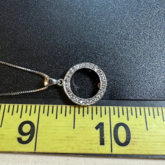 VTG Sterling Silver 925 Cubic Zirconia Circle Pendant Necklace Box Link 18'' - Picture 6 of 10
